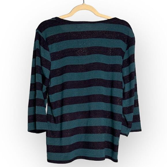 Patchington striped, black/green shimmery sweater polyester/rayon size large - Picture 6 of 9